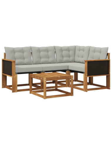 Set di divani da esterno 5 pcs Naturale e Grigio Chiaro
