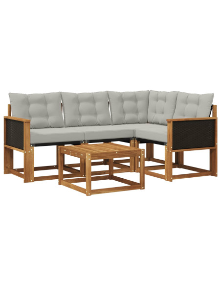 Set di divani da esterno 5 pcs Naturale e Grigio Chiaro