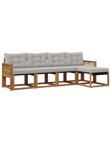 Set di divani da esterno 5 pcs Naturale e Grigio Chiaro