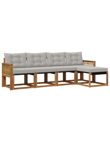 Set di divani da esterno 5 pcs Naturale e Grigio Chiaro