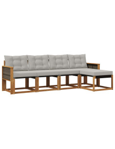 Set di divani da esterno 5 pcs Naturale e Grigio Chiaro