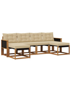 Set di divani da esterno con cuscino 6 pcs Naturale e Beige