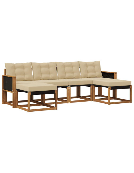 Set di divani da esterno con cuscino 6 pcs Naturale e Beige