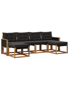 Set di divani da esterno con cuscino 6 pcs Naturale e Nero