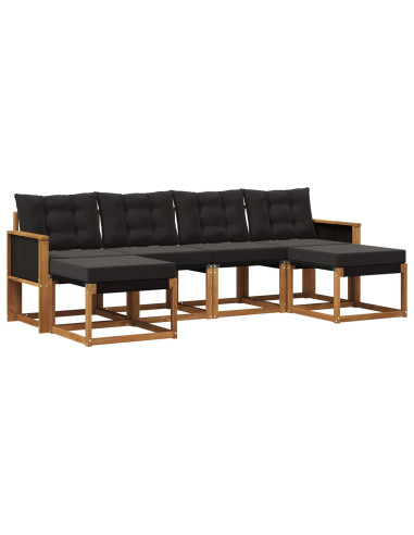Set di divani da esterno con cuscino 6 pcs Naturale e Nero
