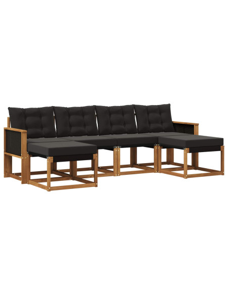 Set di divani da esterno con cuscino 6 pcs Naturale e Nero