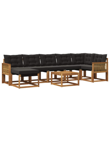 Set di divani da esterno con cuscino 8 pcs Naturale e Nero