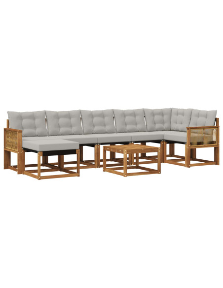Set di divani da esterno 8 pcs Naturale e Grigio Chiaro