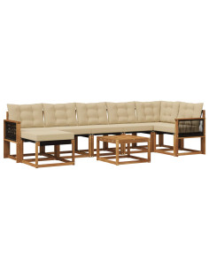 Set di divani da esterno con cuscino 8 pcs Naturale e Beige