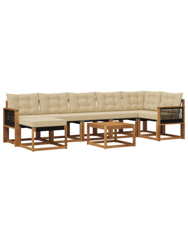 Set di divani da esterno con cuscino 8 pcs Naturale e Beige