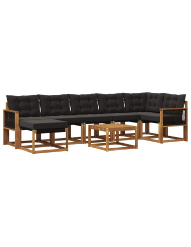 Set di divani da esterno con cuscino 8 pcs Naturale e Nero