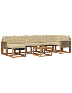 Set di divani da esterno con cuscino 8 pcs Naturale e Beige