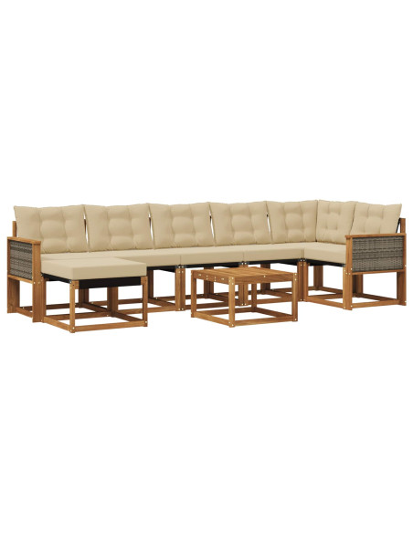 Set di divani da esterno con cuscino 8 pcs Naturale e Beige