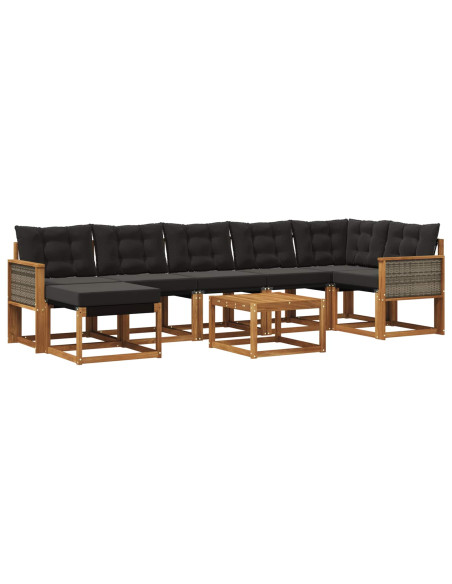 Set di divani da esterno con cuscino 8 pcs Naturale e Nero