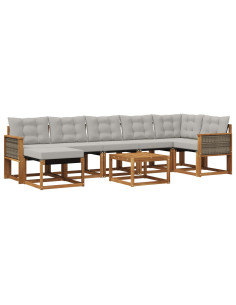 Set di divani da esterno 8 pcs Naturale e Grigio Chiaro