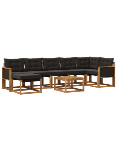 Set di divani da esterno con cuscino 8 pcs Naturale e Nero