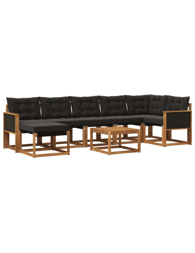 Set di divani da esterno con cuscino 8 pcs Naturale e Nero