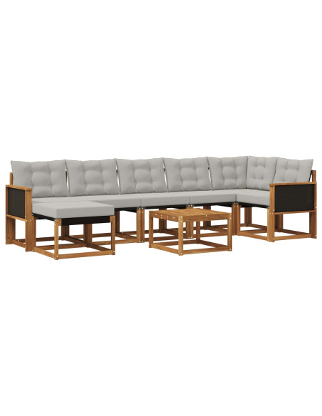 Set di divani da esterno 8 pcs Naturale e Grigio Chiaro