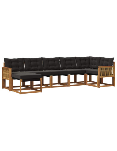 Set di divani da esterno con cuscino 7 pcs Naturale e Nero