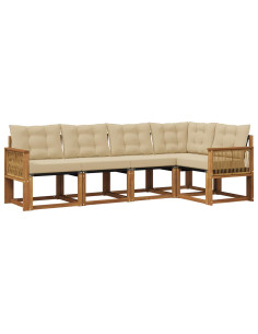 Set di divani da esterno con cuscino 5 pcs Naturale e Beige