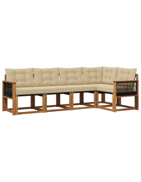 Set di divani da esterno con cuscino 5 pcs Naturale e Beige