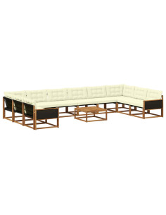 Set di divani da esterno con cuscino 11 pcs Naturale e Crema