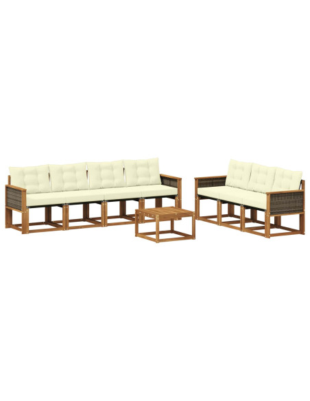 Set di divani da esterno con cuscino 8 pcs Naturale e Crema