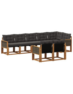 Set di divani da esterno con cuscino 8 pcs Naturale e Nero