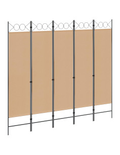 Paravento a 5 Pannelli Beige 200 x 180 cm Tessuto