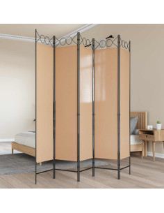 Paravento a 5 Pannelli Beige 200 x 200 cm Tessuto