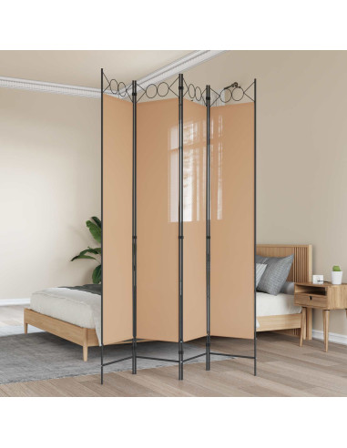 Paravento a 4 Pannelli Beige 160 x 220 cm Tessuto