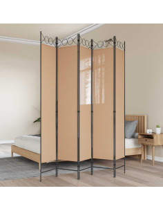 Paravento a 5 Pannelli Beige 200 x 220 cm Tessuto