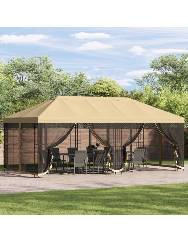 Gazebo con pareti laterali 6 x 3 m Crema Poliestere e Acciaio