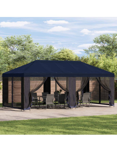 Gazebo con pareti laterali 6 x 3 m Blu Poliestere e Acciaio 190