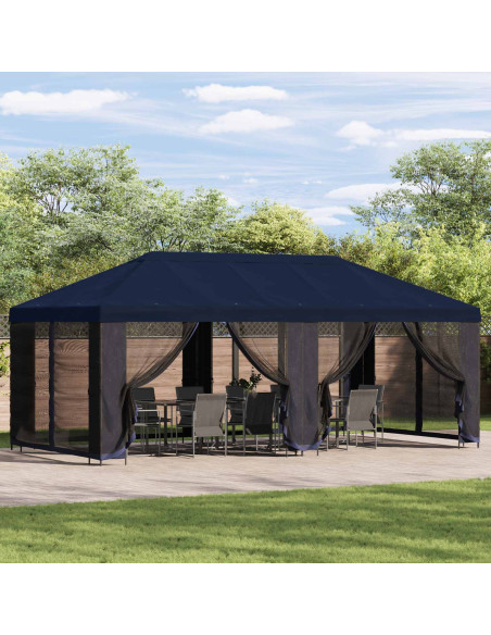 Gazebo con pareti laterali 6 x 3 m Blu Poliestere e Acciaio 190