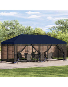 Gazebo con pareti laterali 6 x 3 m Blu Poliestere e Acciaio 190