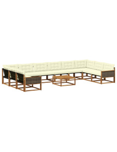 Set di divani da esterno con cuscino 11 pcs Naturale e Crema