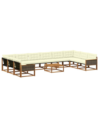 Set di divani da esterno con cuscino 11 pcs Naturale e Crema