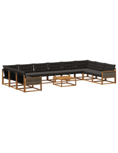 Set di divani da esterno con cuscino 11 pcs Naturale e Nero