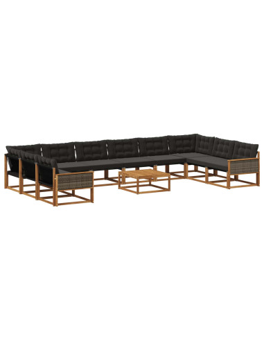 Set di divani da esterno con cuscino 11 pcs Naturale e Nero