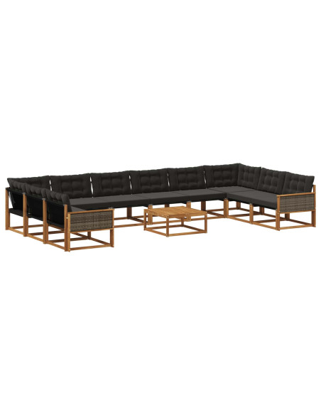 Set di divani da esterno con cuscino 11 pcs Naturale e Nero