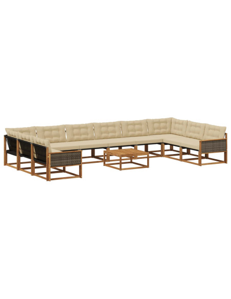 Set di divani da esterno con cuscino 11 pcs Naturale e Beige