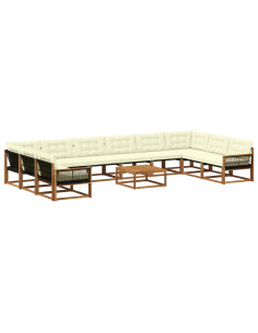 Set di divani da esterno con cuscino 11 pcs Naturale e Crema