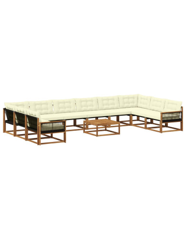 Set di divani da esterno con cuscino 11 pcs Naturale e Crema