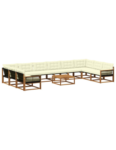Set di divani da esterno con cuscino 11 pcs Naturale e Crema