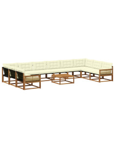 Set di divani da esterno con cuscino 11 pcs Naturale e Crema