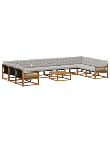 Set di divani da esterno 11 pcs Naturale e Grigio Chiaro
