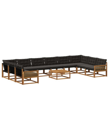 Set di divani da esterno con cuscino 11 pcs Naturale e Nero
