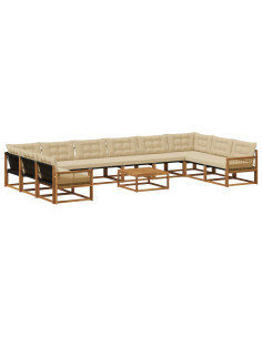 Set di divani da esterno con cuscino 11 pcs Naturale e Beige