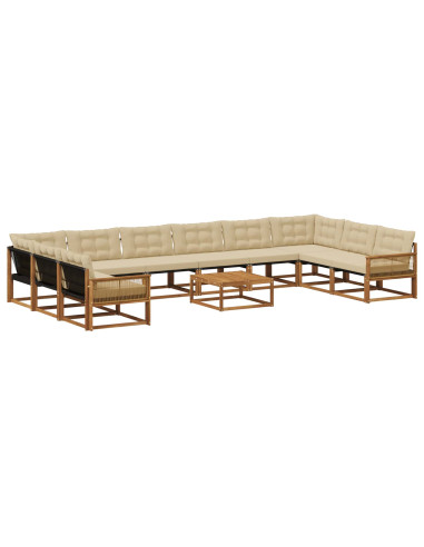 Set di divani da esterno con cuscino 11 pcs Naturale e Beige